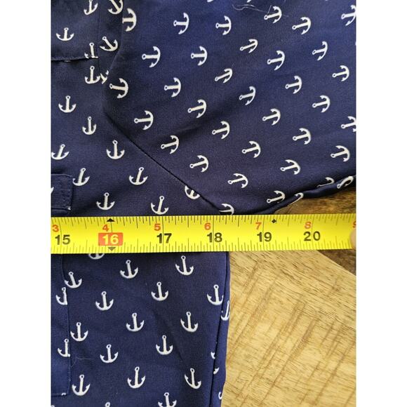 Express The Portofino Shirt Nautical Anchor Print Navy Blue XS Roll Tab Sleeves - Picture 5 of 8